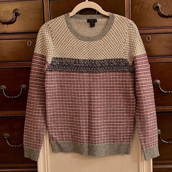 J. Crew sweater w multi patterns, beautiful bead work stripe NWOT XS - Picture 1 of 10